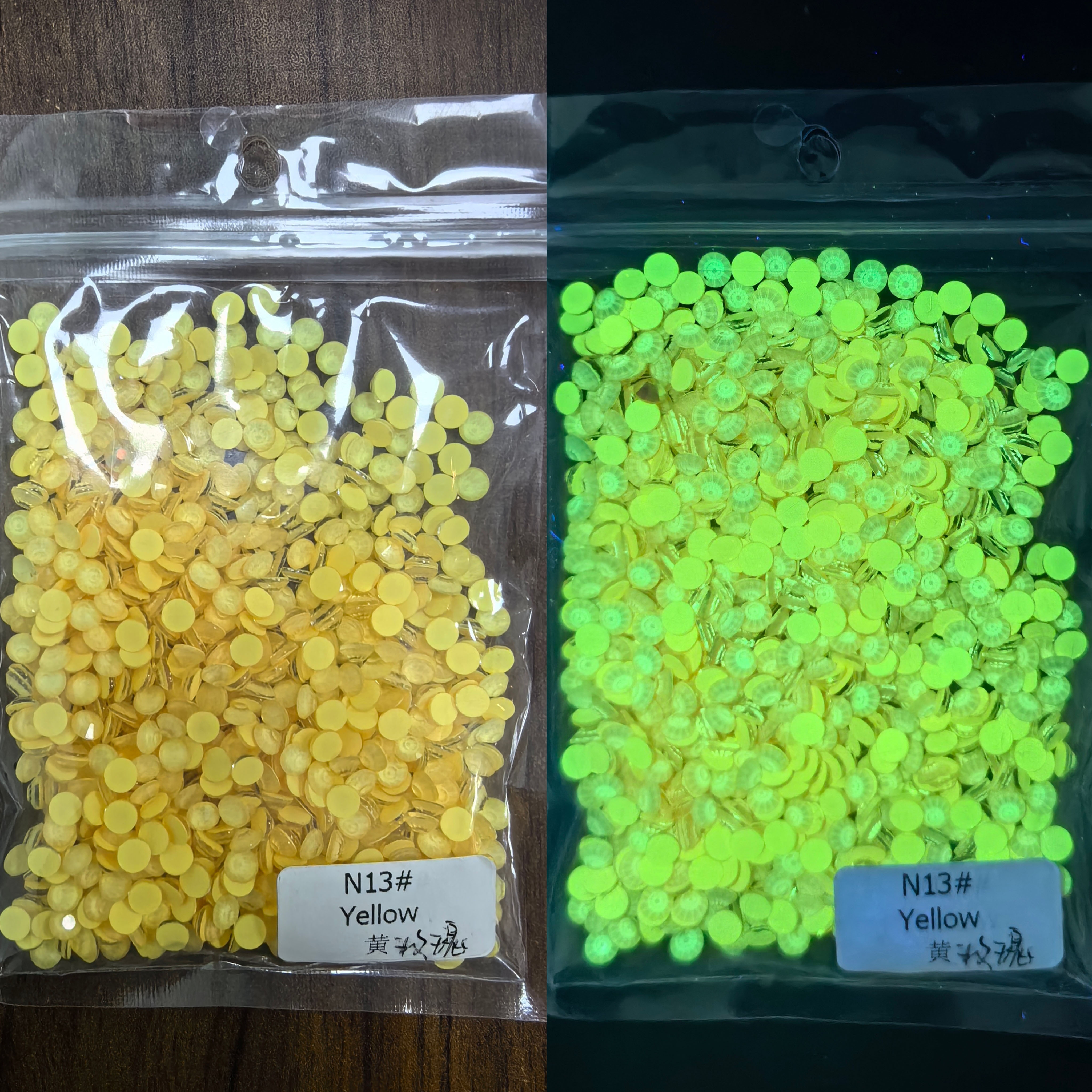 XULIN Rhinestone N13#Yellow Wholesale Flatback Non Hotfix Neon Glass Rhinestone Glow Under UV 