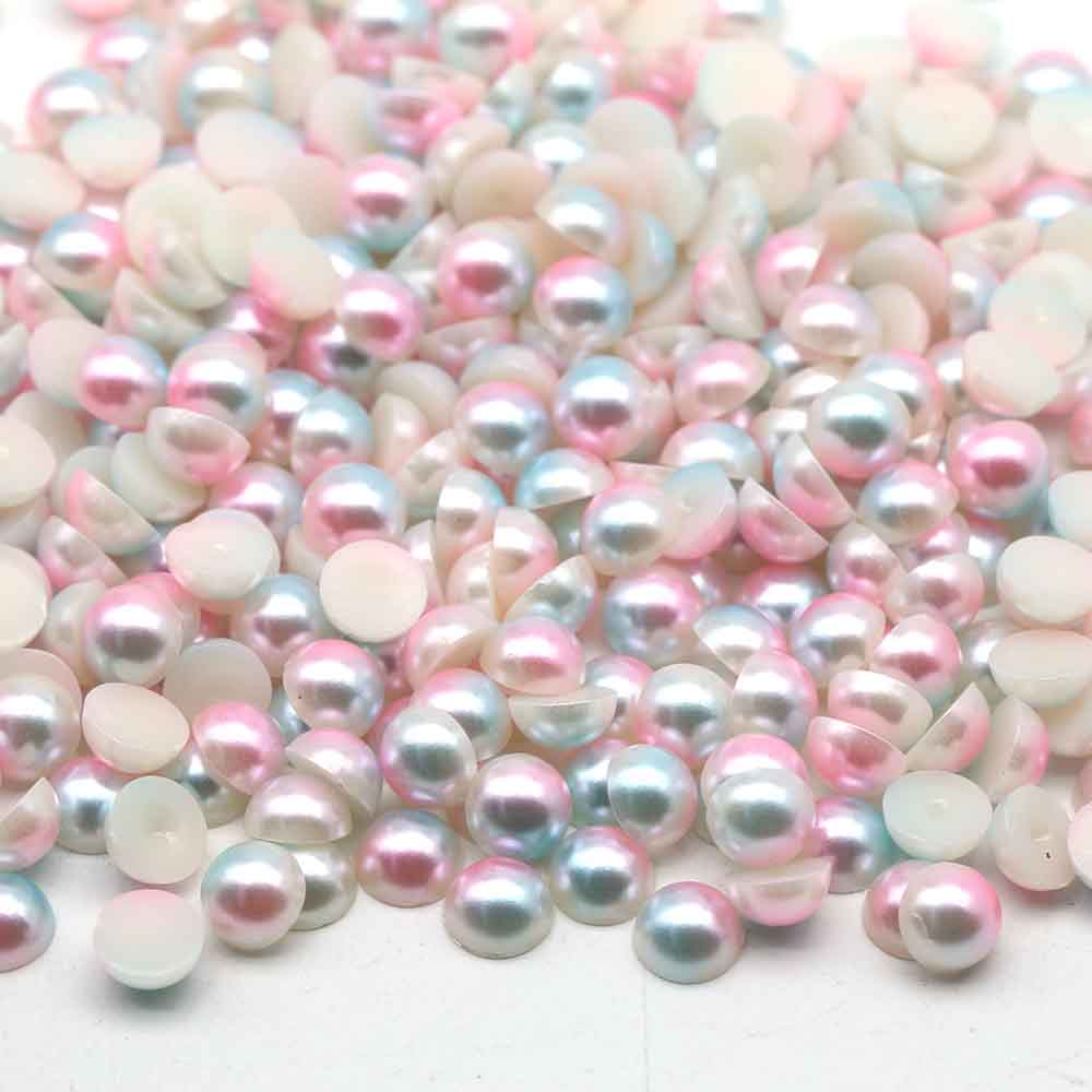 XULIN Pearl FR01#Lt. pink& Lt.Blue Rainbow Color Flatback Round ABS Half Pearl