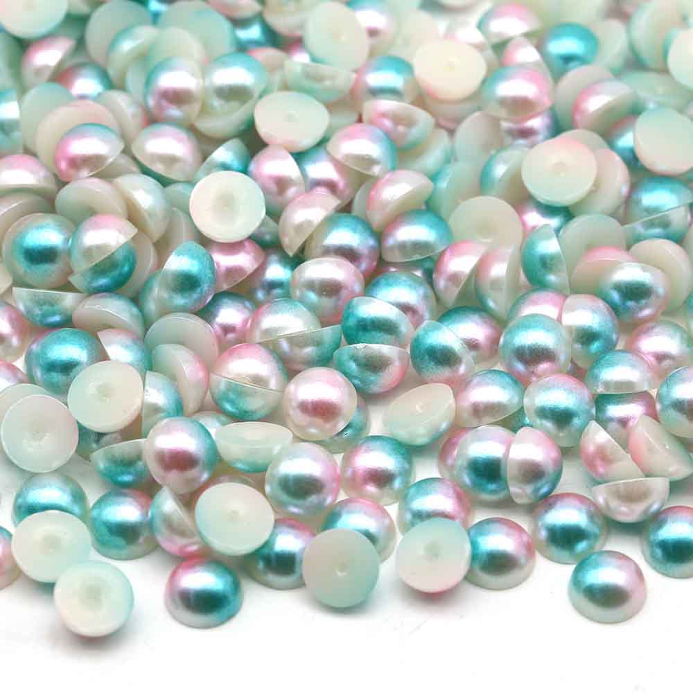 XULIN Pearl FR02#Pink Aqua Rainbow Color Flatback Round ABS Half Pearl