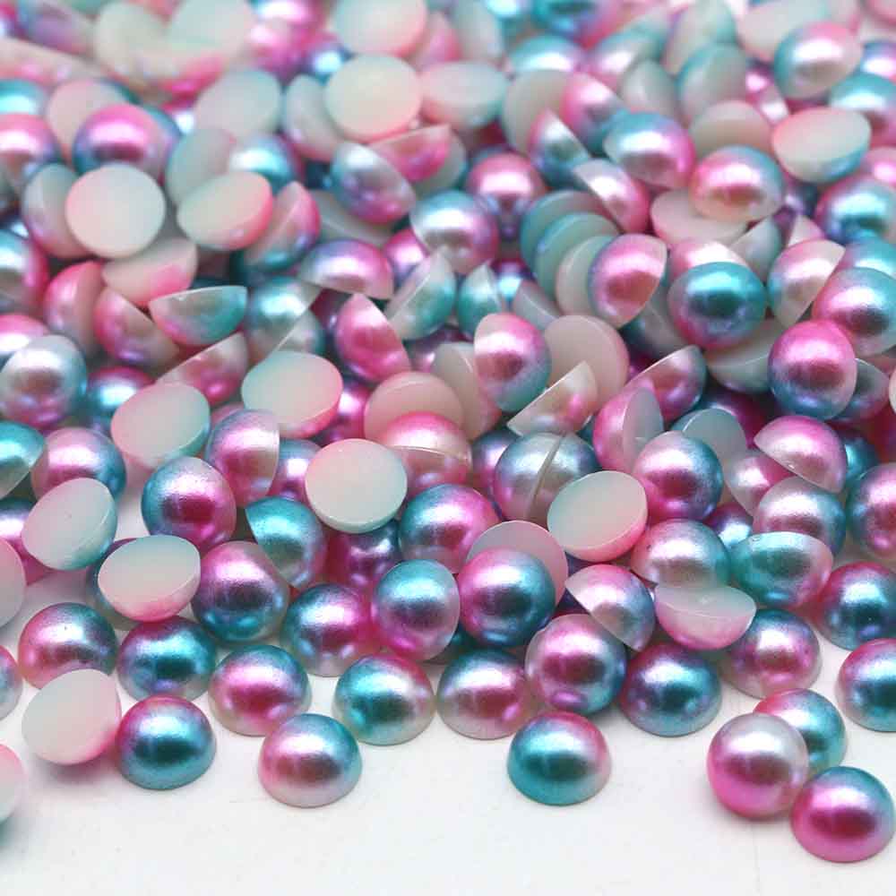 XULIN Pearl FR03#Pink Blue Rainbow Color Flatback Round ABS Half Pearl