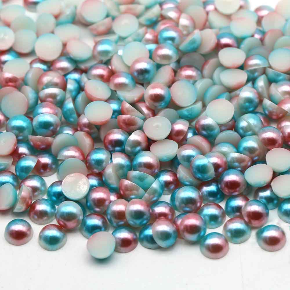 XULIN Pearl FR04#Lt.Pink & Blue Rainbow Color Flatback Round ABS Half Pearl