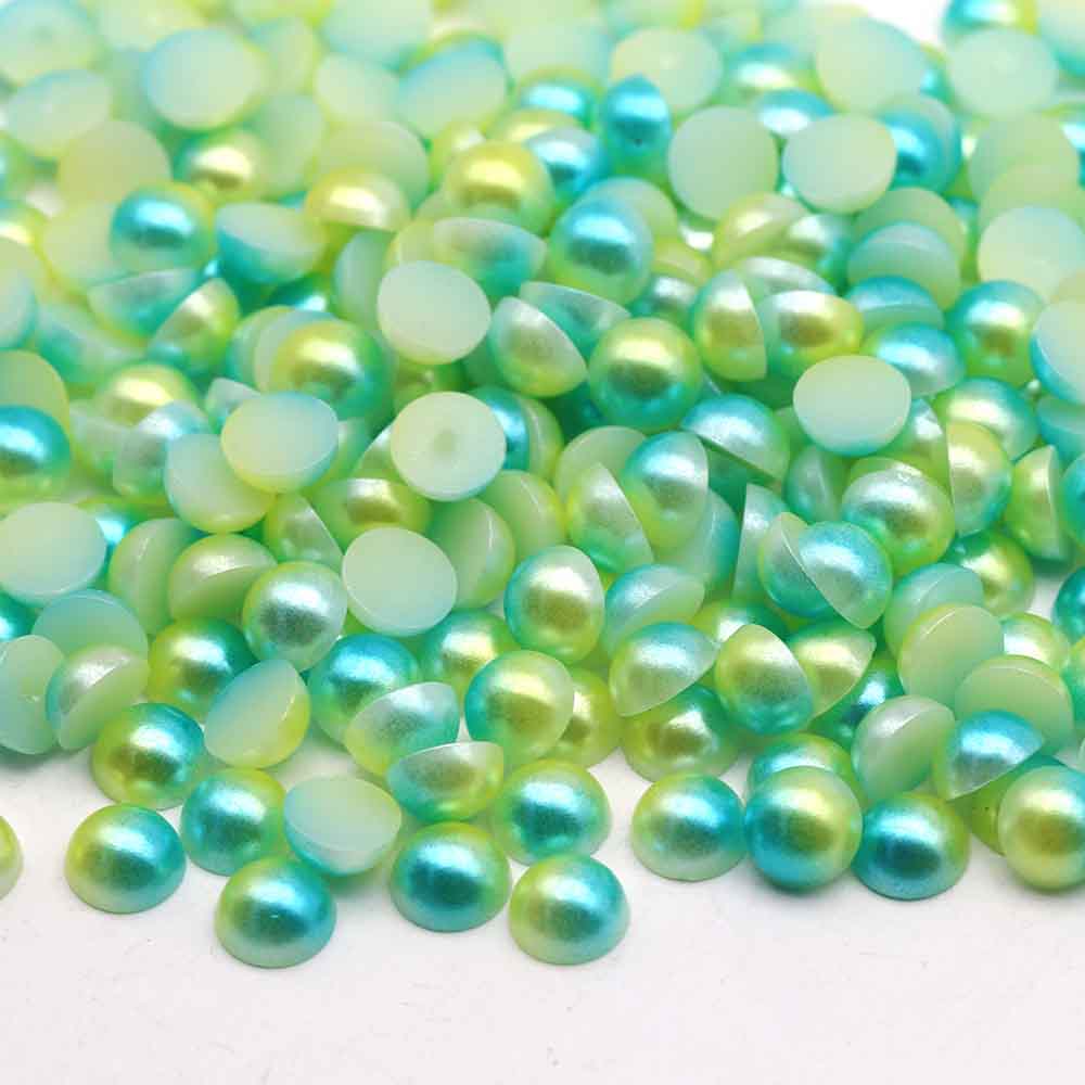 XULIN Pearl FR05#Green Blue Rainbow Color Flatback Round ABS Half Pearl