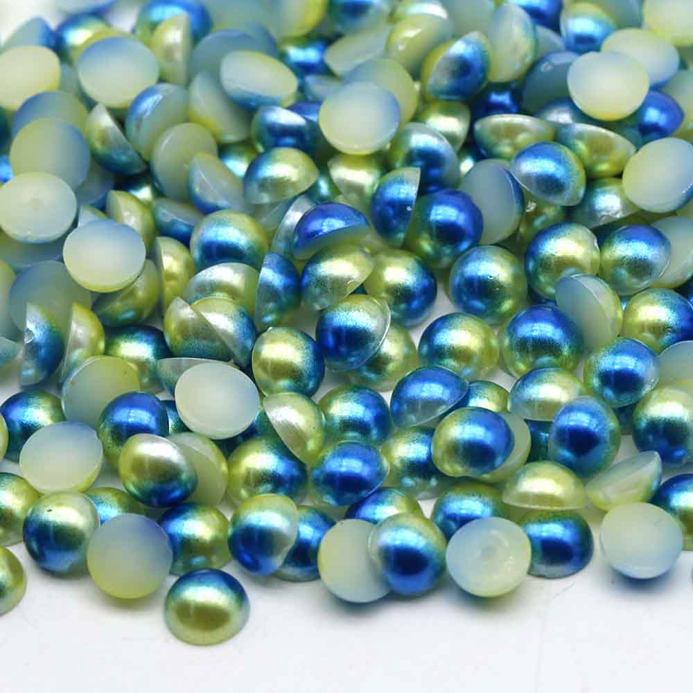 XULIN Pearl FR06#Green Navy Rainbow Color Flatback Round ABS Half Pearl