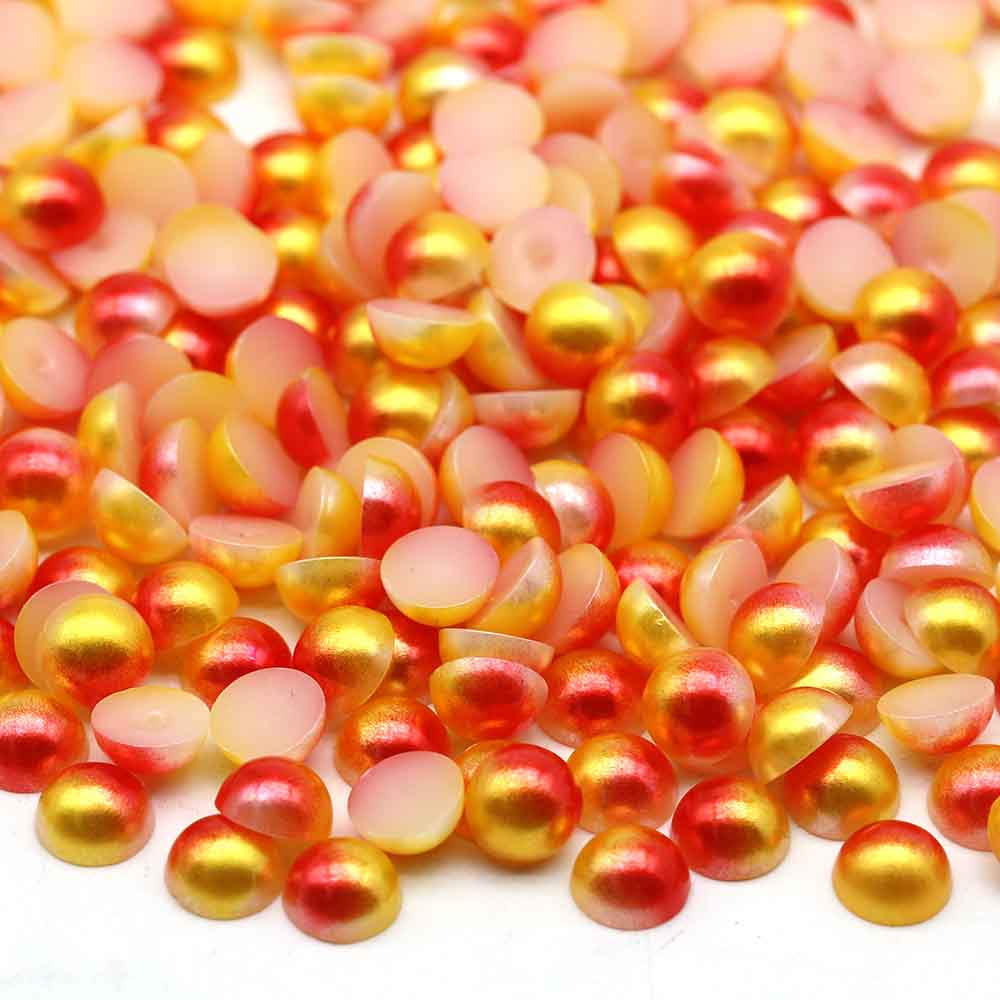 XULIN Pearl FR07#Red Yellow Rainbow Color Flatback Round ABS Half Pearl