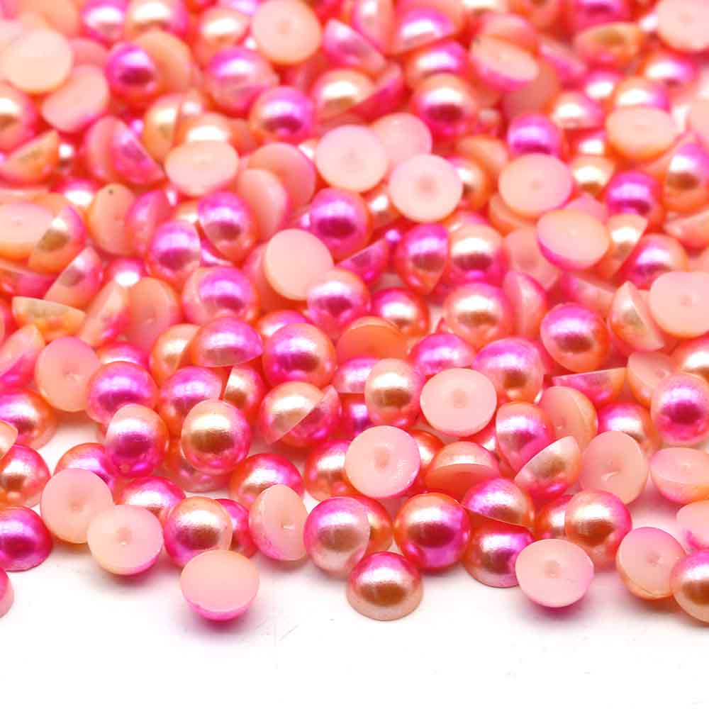 XULIN Pearl FR08#Rose Yellow Rainbow Color Flatback Round ABS Half Pearl