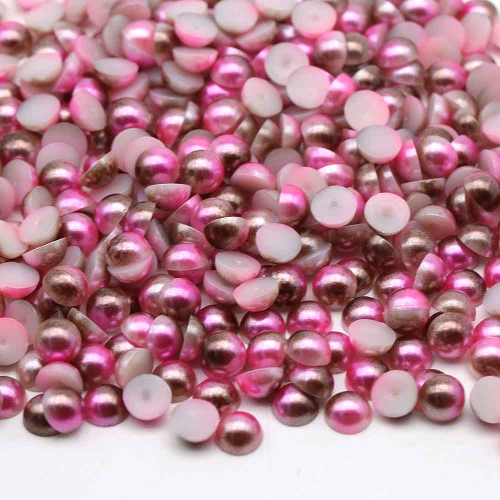 XULIN Pearl FR09#Pink Coffee Rainbow Color Flatback Round ABS Half Pearl