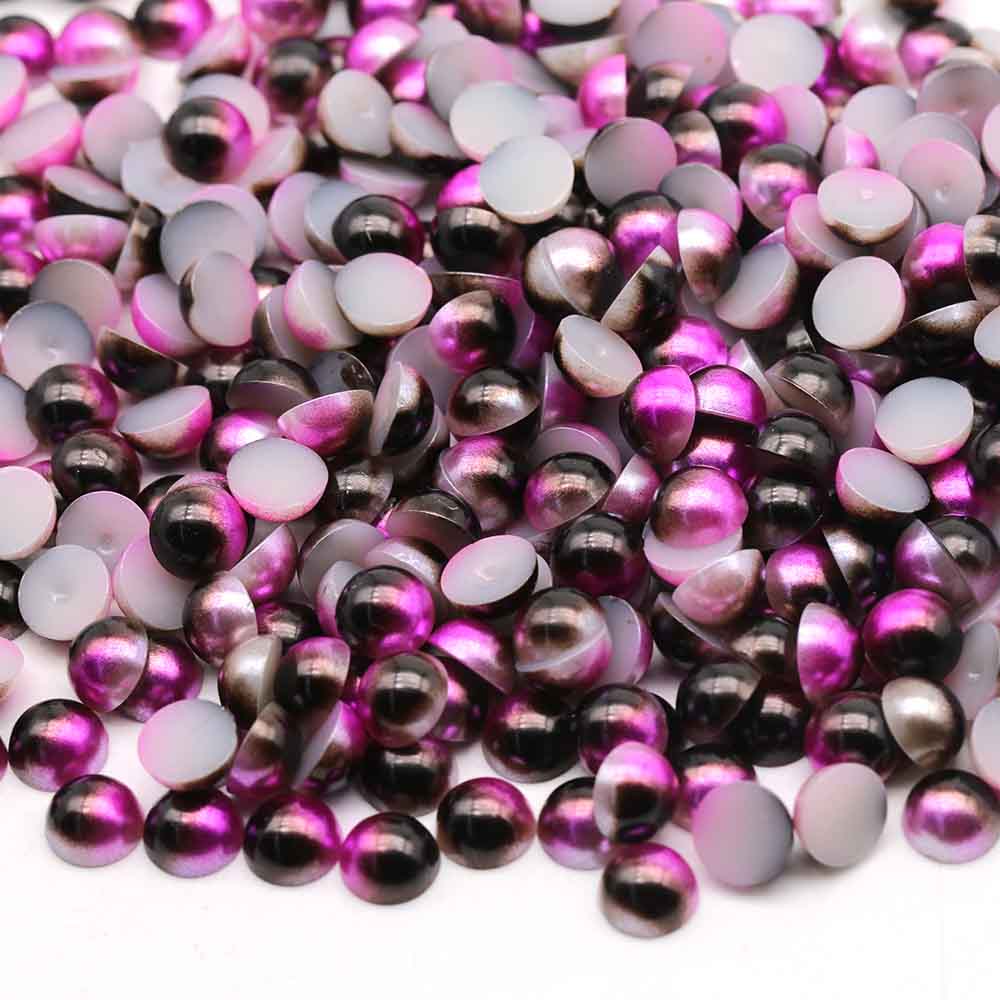 XULIN Pearl FR10#Rose Coffee Rainbow Color Flatback Round ABS Half Pearl