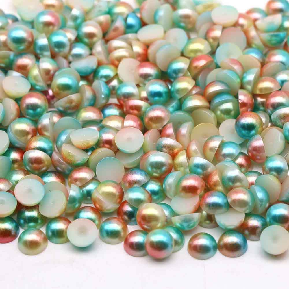 XULIN Pearl FR12#Orange Blue Rainbow Color Flatback Round ABS Half Pearl