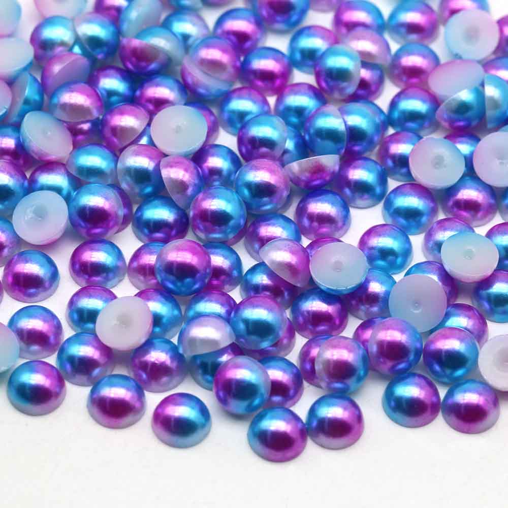 XULIN Pearl FR13#Blue Purple Rainbow Color Flatback Round ABS Half Pearl