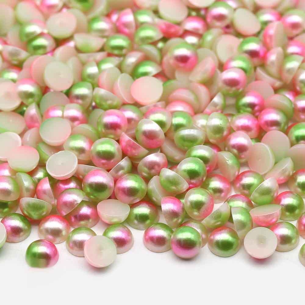 XULIN Pearl FR14#Apple Green & Pink Rainbow Color Flatback Round ABS Half Pearl