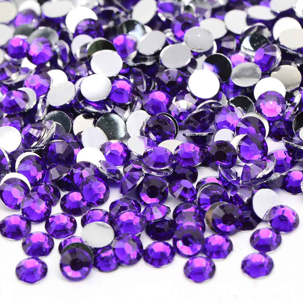 XULIN Rhinestone D12#Blue Purple Sliver Bottom Flatback Resin Rhinestone