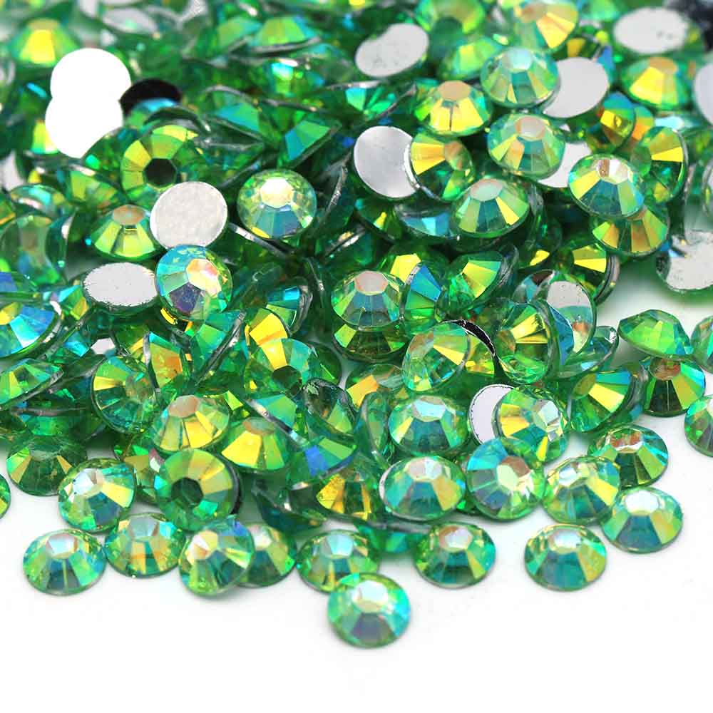 XULIN Rhinestone D04AB#Peridot AB Color Wholesake Sliver Botton Flatback AB Resin Rhinestone