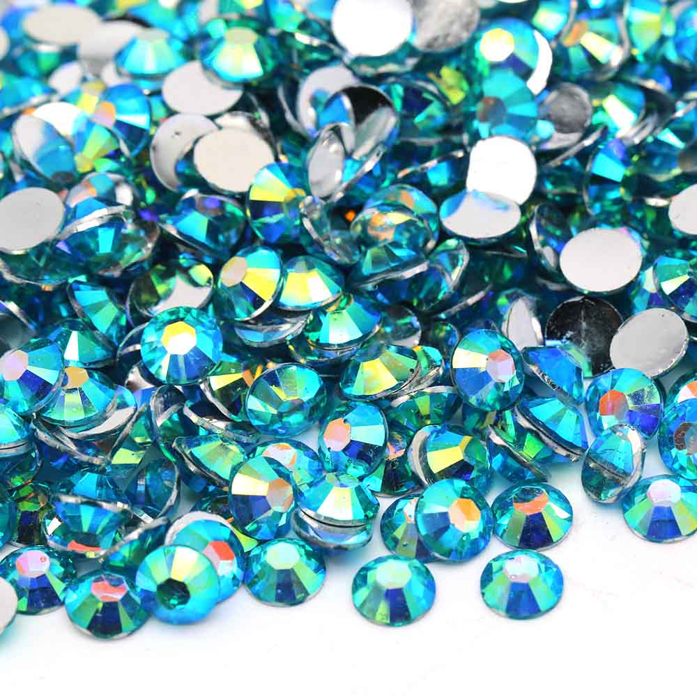 XULIN Rhinestone D08AB#Blue Zircone AB Color Wholesake Sliver Botton Flatback AB Resin Rhinestone