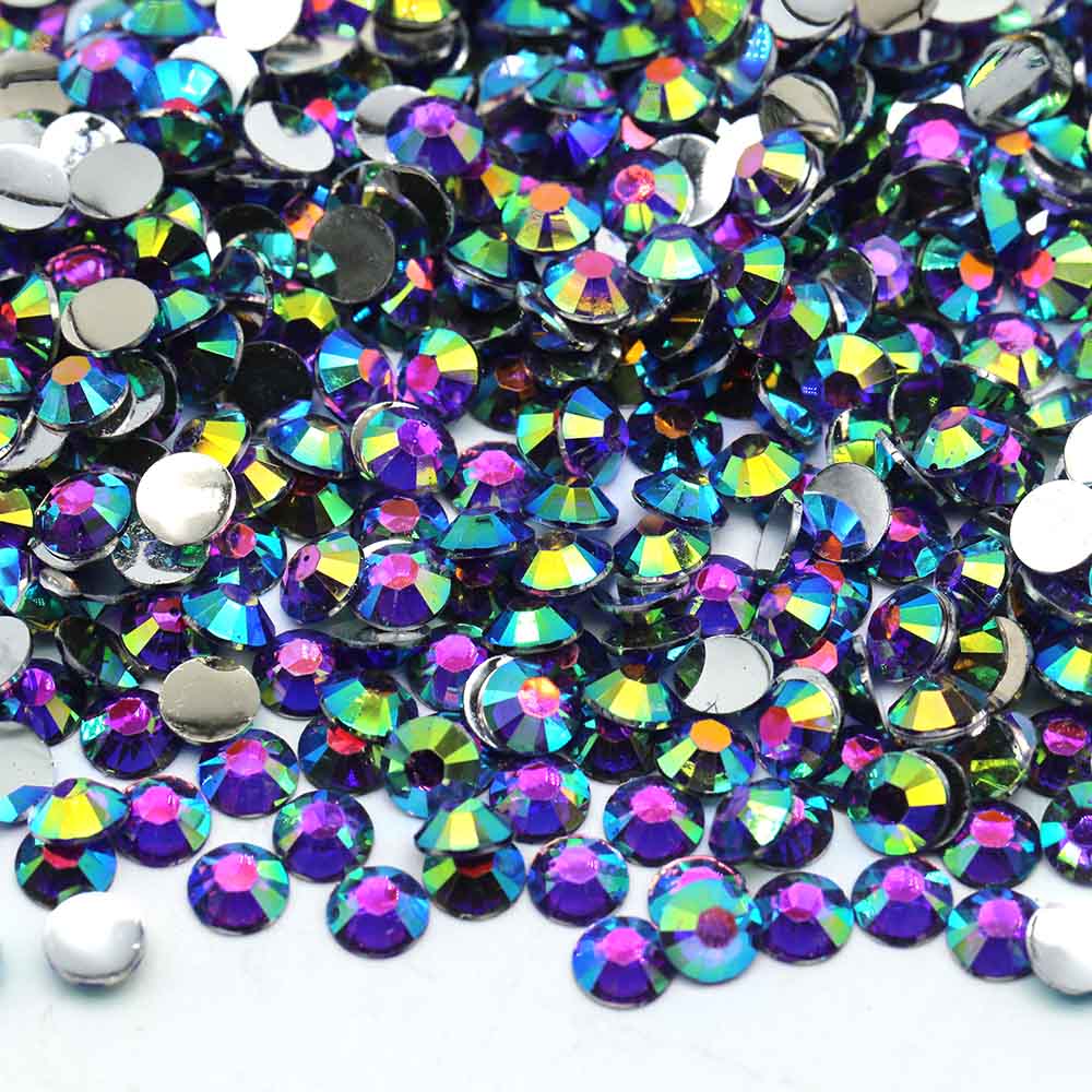 XULIN Rhinestone D12AB#Blue Purple AB Color Wholesake Sliver Botton Flatback AB Resin Rhinestone