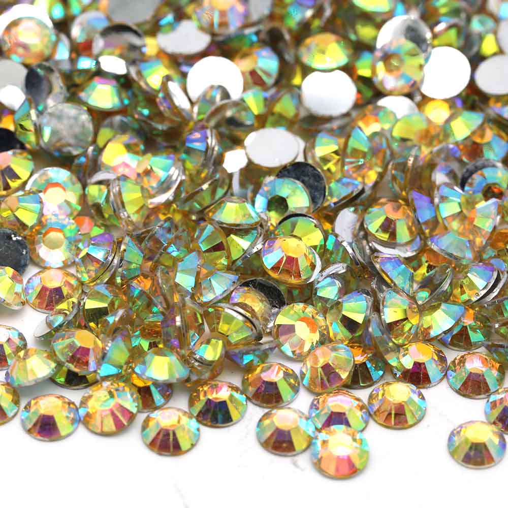 XULIN Rhinestone D18AB#Crystal Yellow AB Color Wholesake Sliver Botton Flatback AB Resin Rhinestone