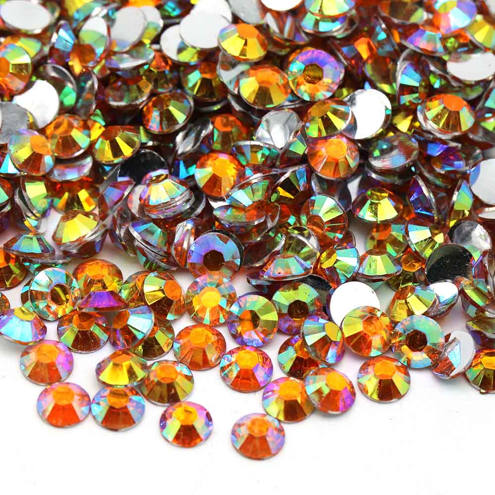 XULIN Rhinestone D23AB#Orange AB Color Wholesake Sliver Botton Flatback AB Resin Rhinestone