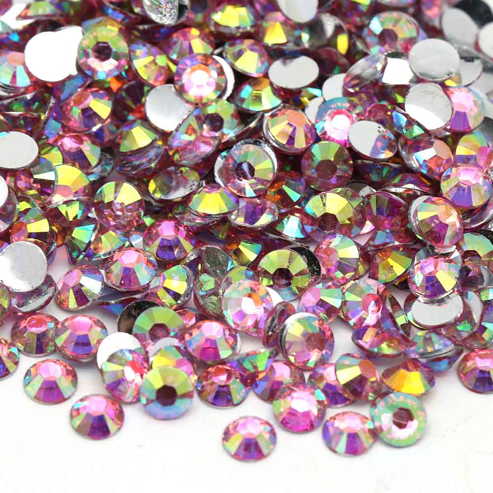 XULIN Rhinestone D27AB#Lt. Rose AB Color Wholesake Sliver Botton Flatback AB Resin Rhinestone