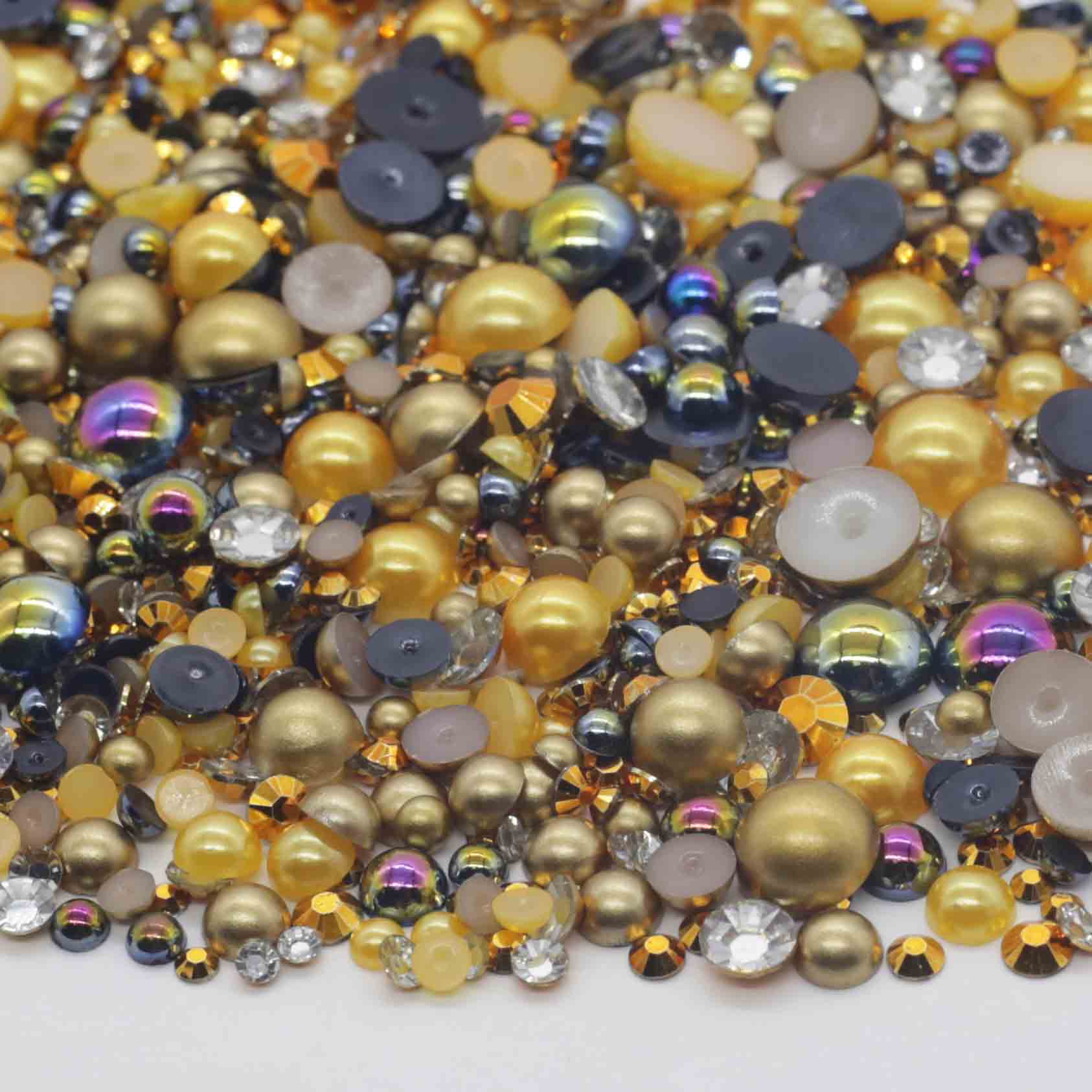 XULIN RP12#Flatback Pearls and Rhinestone Mix Pearl Sizes 3-10mm | Rhinestone sizes 2-6mm | Mixed Co