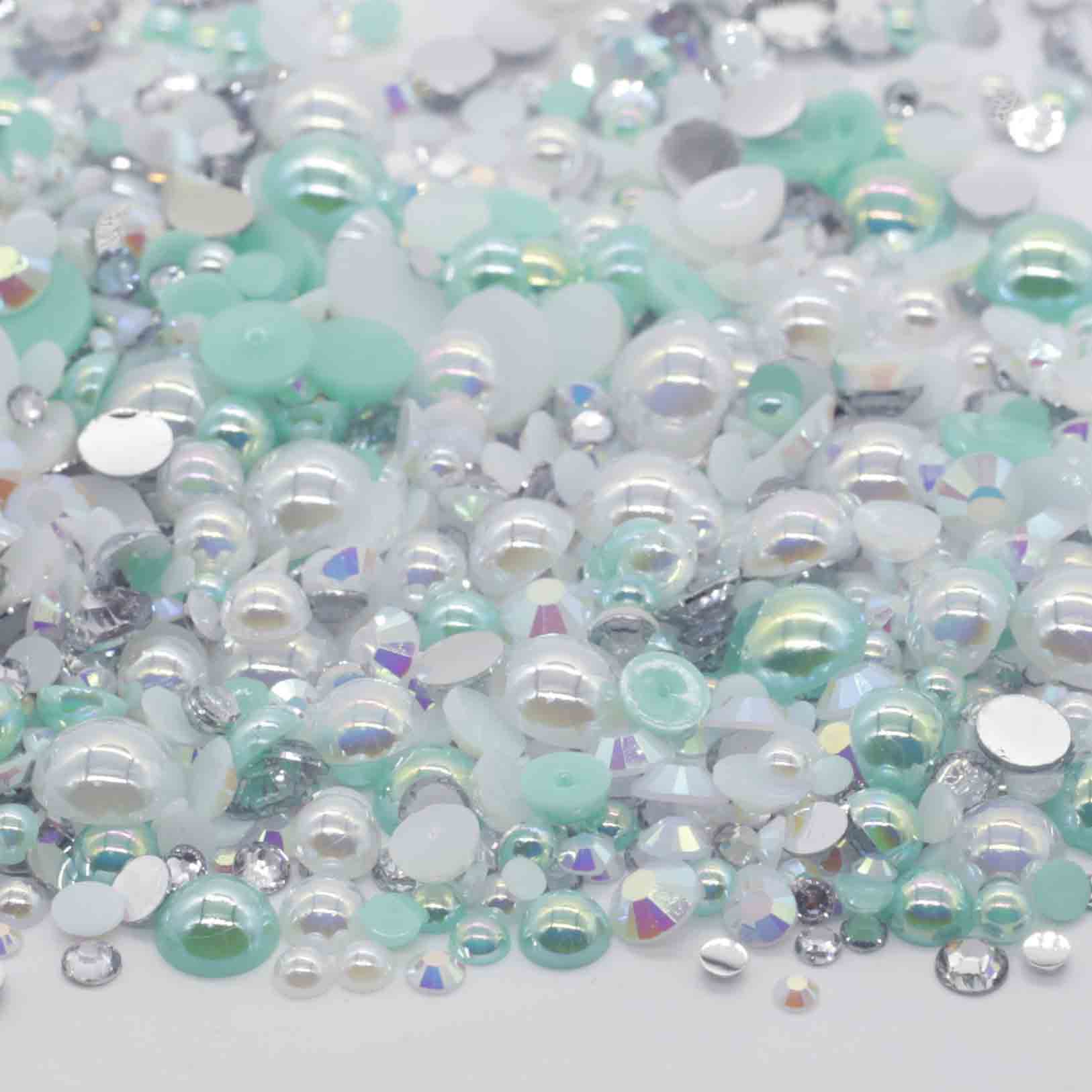 XULIN RP24#Flatback Pearls and Rhinestone Mix Pearl Sizes 3-10mm | Rhinestone sizes 2-6mm | Mixed Co