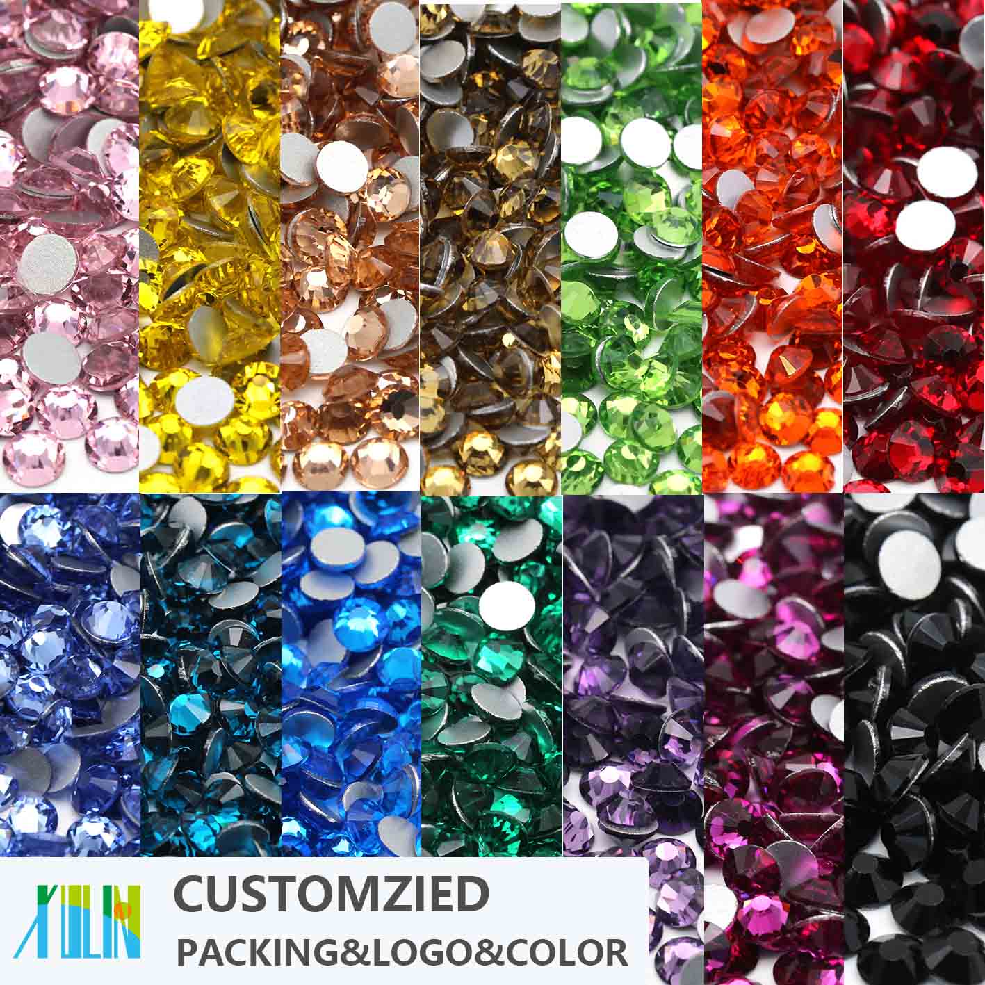 XULIN Customized Package Finished Products Color Logo Non Hot Fix Glass Rhinestone