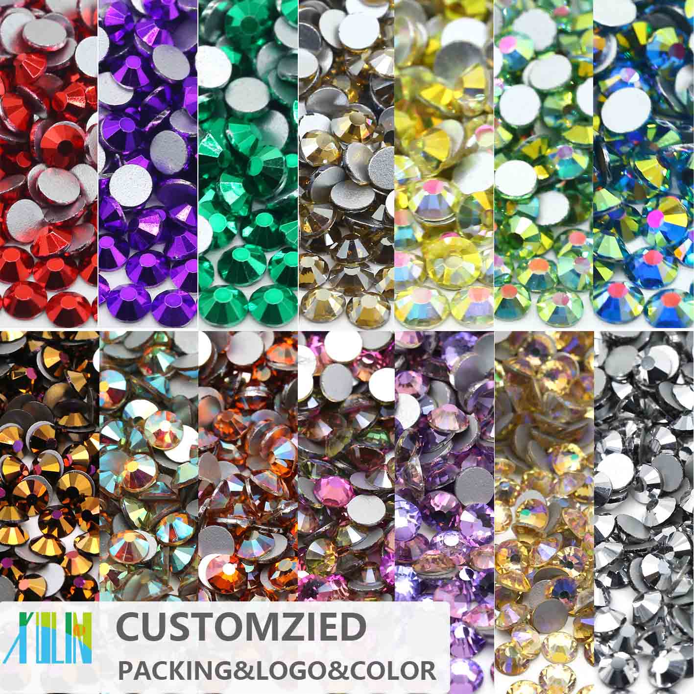 XULIN Customized Package Color Logo Finished Products Flatback Glass Rhinestone