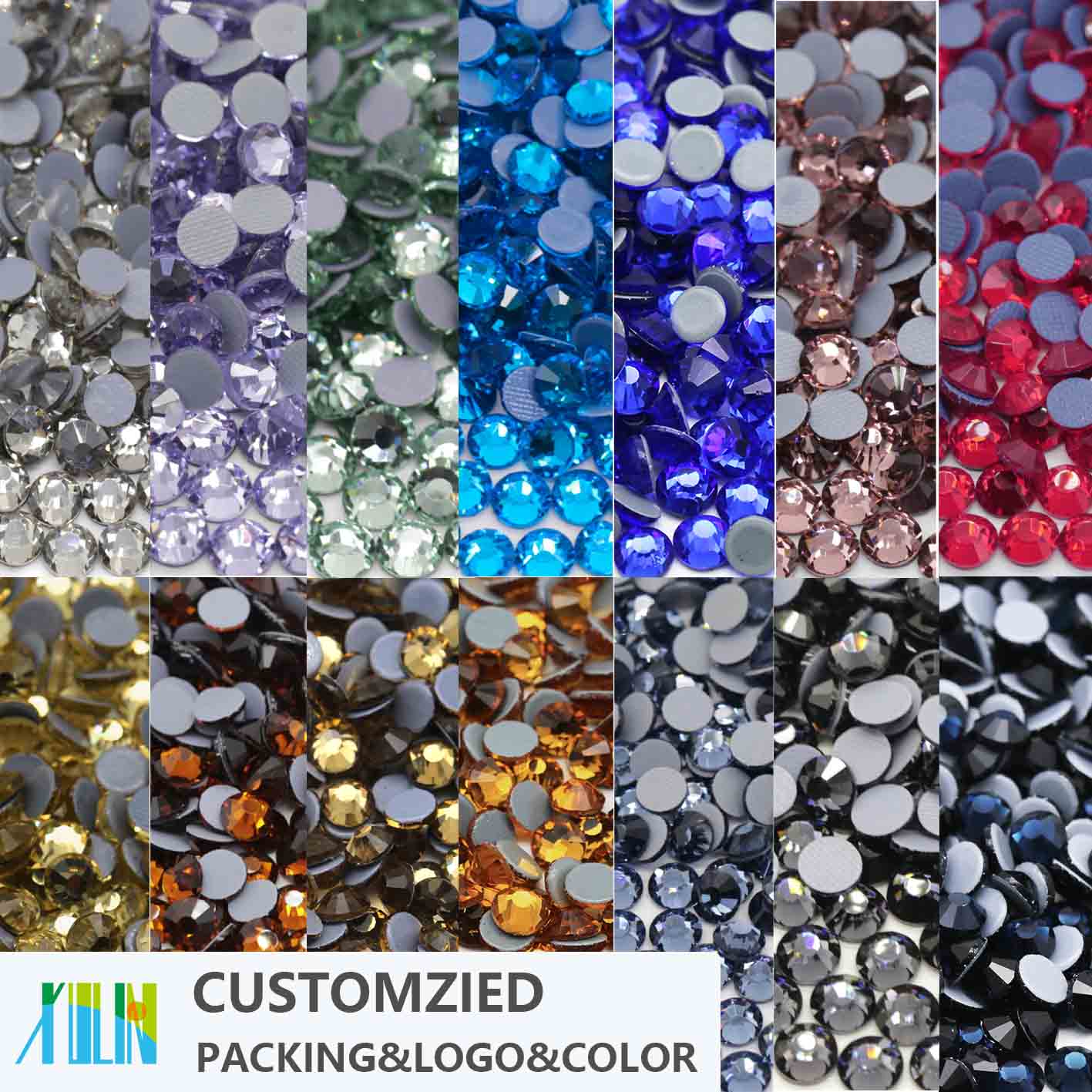 XULIN Customized Package Finished Products Color Logo Hot Fix Glass Rhinestone