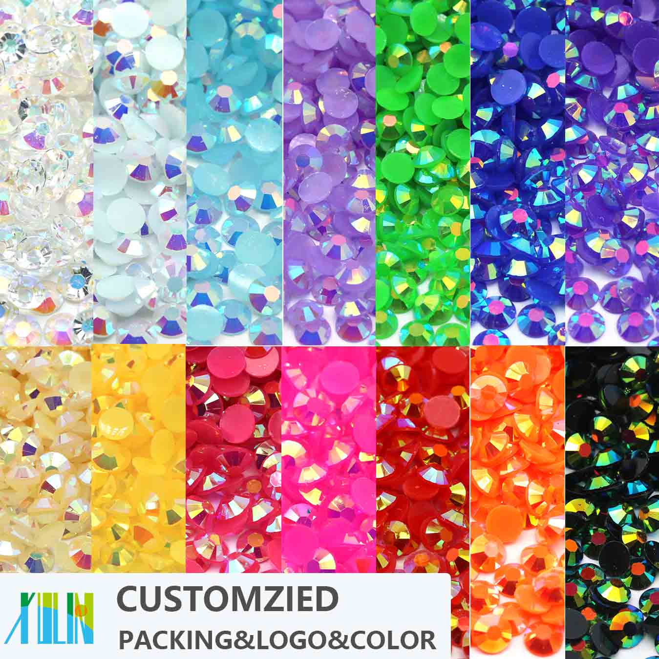 XULIN Customized Package Finished Products Color Logo Jelly AB Resin Rhinestone