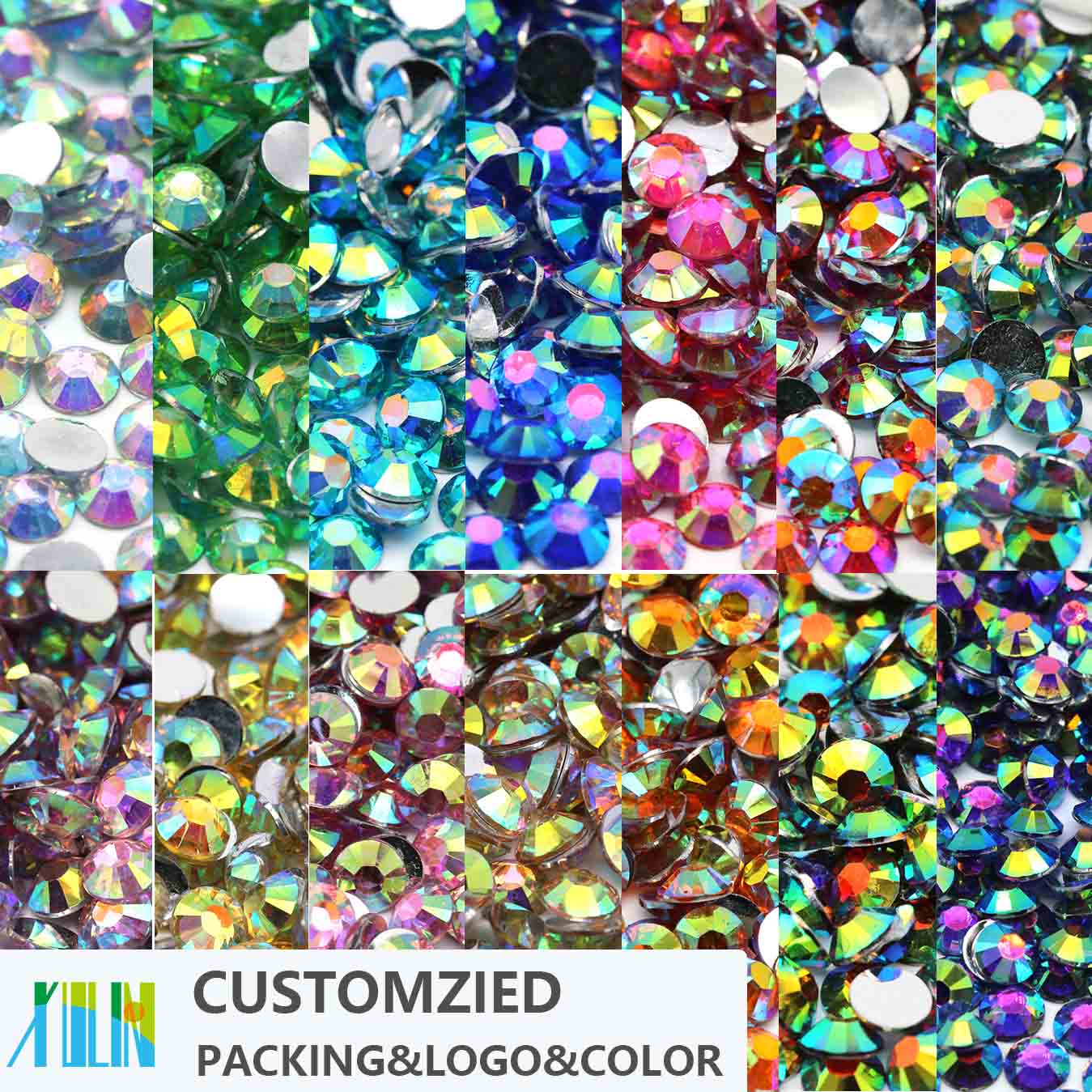 XULIN Customized Package Finished Products Color Logo Flat Back Resin Rhinestone