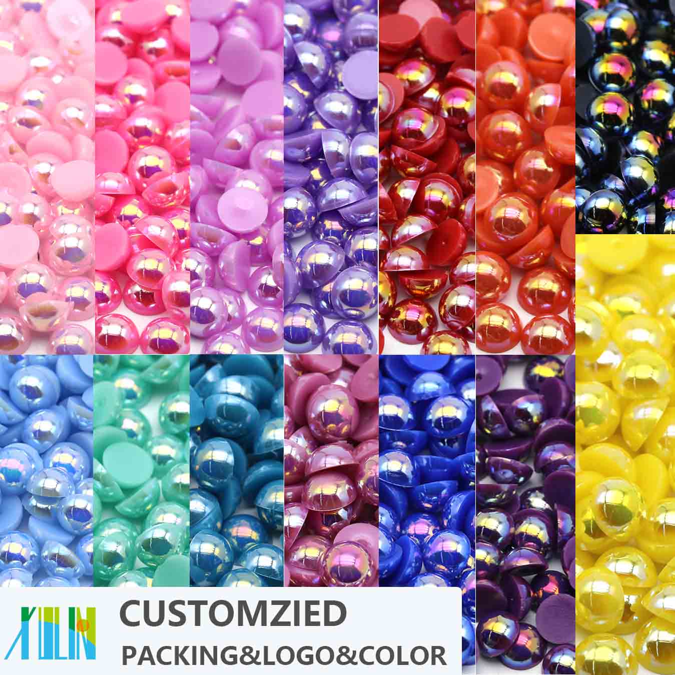 XULIN Customized Package Finished Products Color Logo Flat Back Pearls Bulk